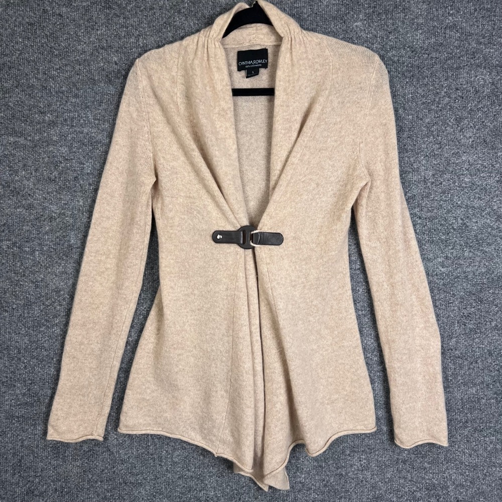 Cynthia Rowley Cardigan Sweater Womens S Beige Excellent 100% Cashmere Buckle